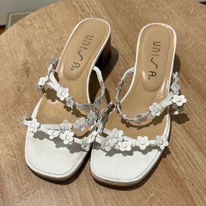 Unisa White Floral Strap Mule Sandals Genuine Leather Women’s size 6.5